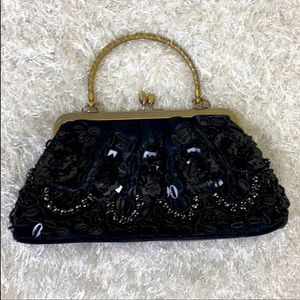 Vintage Beaded Black Purse with shoulder strap